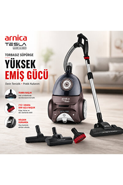 Arnica Turbo Başlık Ve Güçlü Emiş Destekli Toz Torbasız Elektrikli Süpürge He...