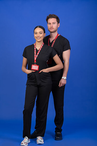 BAŞARAN UNİFORMA Tek Üst Unisex Kalıp Siyah Likralı Hemşire / Doktor Forması ...
