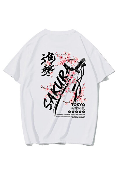 BRZ COLLECTION Tricou unisex oversize Sakura Tokyo (ALB)