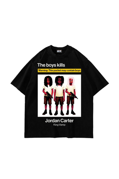 Sekizbiraltı Jordan Carter Baskılı Oversize Unisex Siyah Tshirt