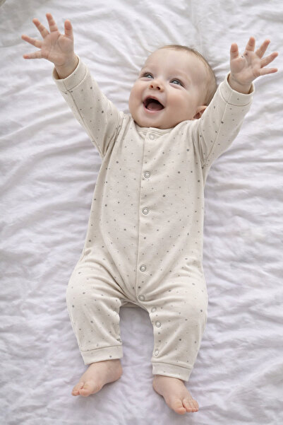 OUTLET Isis Unisex Baby Star Patterned Long Sleeve Jumpsuit with Snap Fasteners
