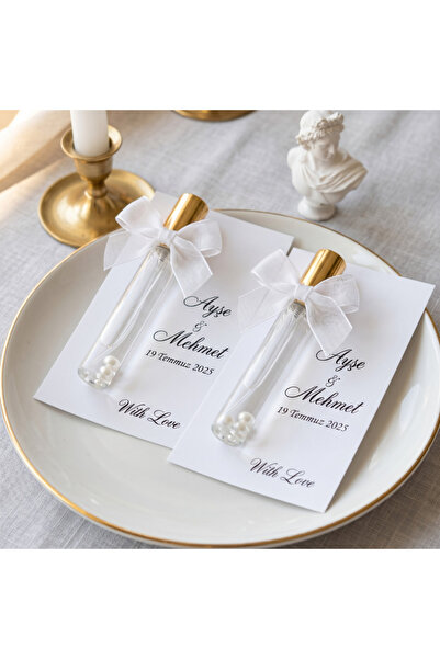 İsme Özel Tarihli Nikah Şekeri 10'lu Paket Kolonyalı 10 ml Mini Cam Şişe Söz Nişan Hediyeliği