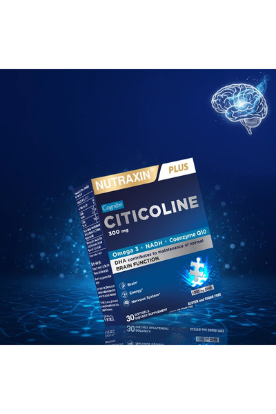 Nutraxin Sitikolin 300 mg 30 Kapsül (Omega-3, Fosfolipitler, Koenzim Q10, NADH, B6 ve B12)+ Hap Kutusu HEDİYE