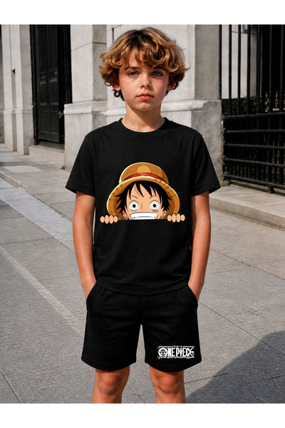 STİL-X Set pantaloni scurți și tricou pentru băieți cu imprimeu anime One Piece