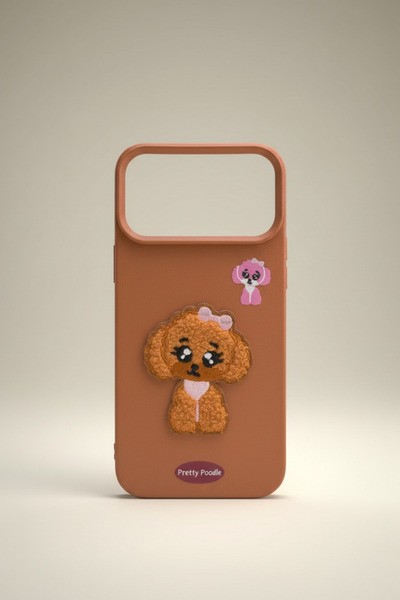 QUSCHU iPhone 17 Pro Uyumlu Nakış Poodle Figürlü Yumuşak Silikon Telefon Kılıfı