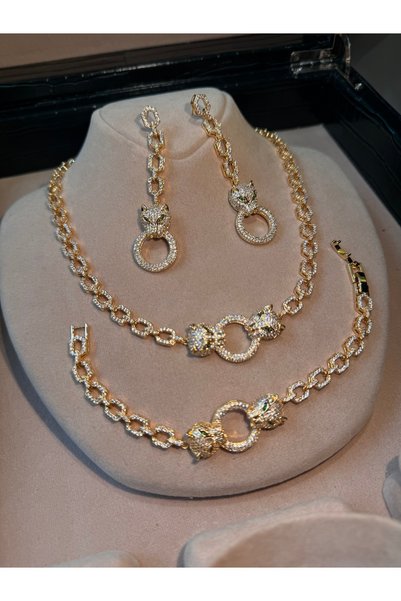 rive.jewelry Zirkon Taşlı Panther Detaylı Lüks Takı Seti – Rodyum Kaplama