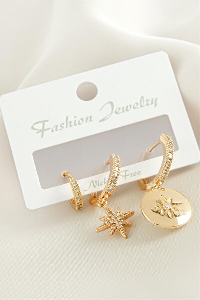 ZERO LAND Ilkeshop 3 Pieces Star Zircon (224839) Stone Earrings-Yellow