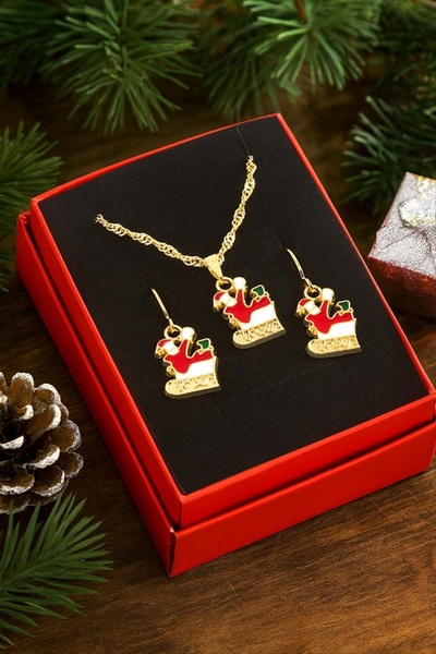 ZERO LAND Ilkeshop Kızak Christmas Boxed Chain Necklace Set (234848) - Red