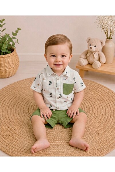 RÜYA KİDS Baby Boy & Child Summer Muslin Fabric Shirt Shorts 2-Piece Holiday Set