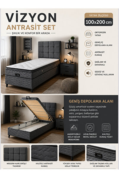 EVİTAÇ Vizyon Yatak Baza Başlık Seti 100x200