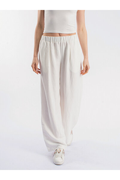 byözlemyazan Linen Fabric Wide Leg Relaxed Fit Trousers