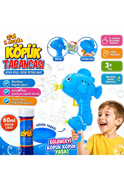 Shoplandu 2 si 1 arada Balık Figürlü Köpük Tabancası - Baloncuk Tabancası - K...