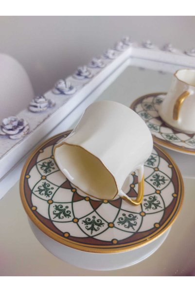 Vitale Bukle New Bone China Gold Coffee Cup Set for 6 People 80 ml Mother's Day Gift