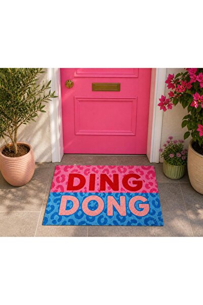 Rugs Modern Halı Ding Dong Yazılı Pop-Art Stil Pembe Mavi Leopar Desenli Doku...