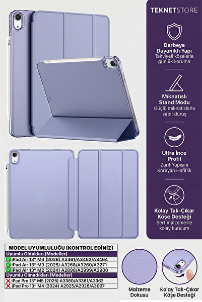 TEKNETSTORE Ipad Air 13" M4 M3 M2 Uyumlu Kılıf Ultra İnce Akıllı Uyku Modlu S...