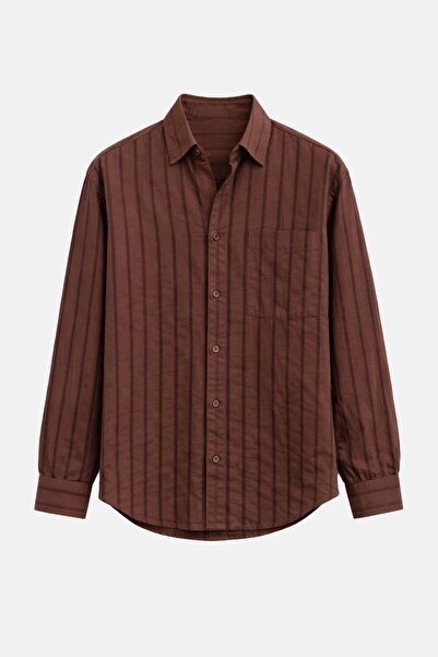 VAMOSCLO Striped Oversize Shirt Brown