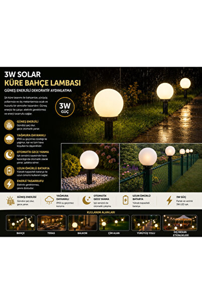 Yapısan 3W Solar Küre Bahçe Lambası Güneş Enerjili Otomatik Gece Yanan Yağmur...