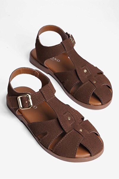 Mubiano Women's Suede Sandals with Gold Buckle, Casual and Stylish, Talise Brown
