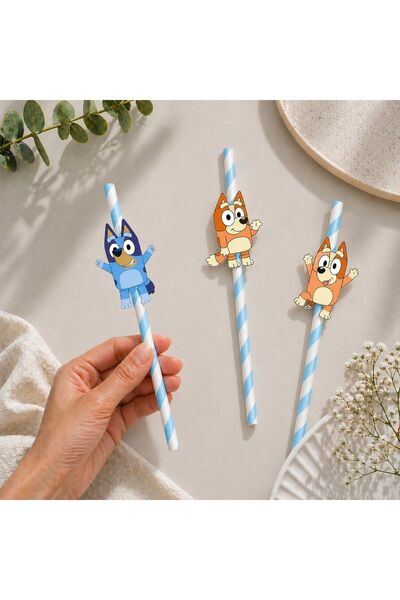Partiden Bluey Fiğürlü Kağıt Pipet 10 Adet