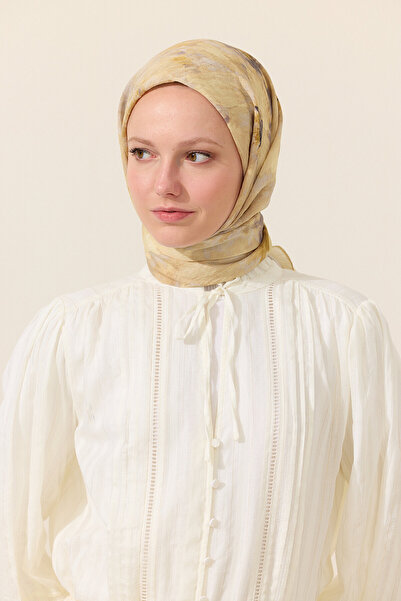 cs camellia scarf Φλόρα Βαμβακερό Φουλάρι Βισκόζης - Βουτυρένιο Κίτρινο