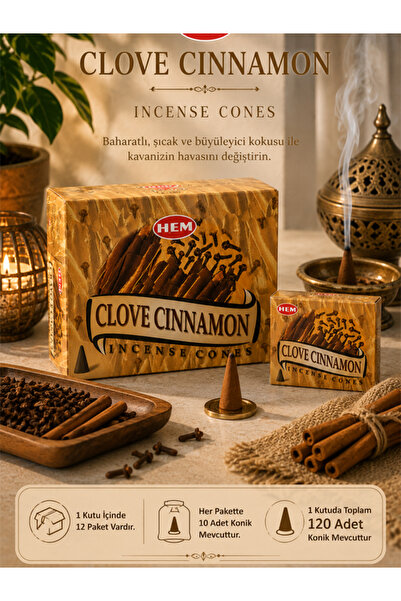 Hem Tütsü Clove Cinnamon Konik Tütsü 120 Adet – Karanfil ve Tarçın Aromalı Konik Tütsü