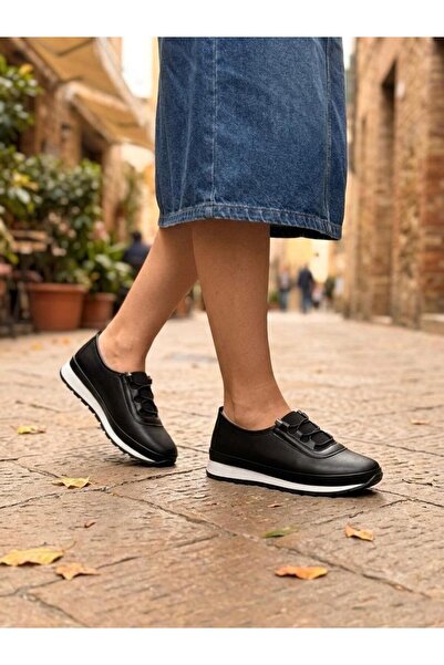 Passeri Shoes Giy-Çık Women's Black Sneaker - Practical Elastic Casual Shoes