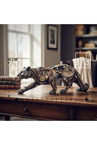 İki Yedi Konsept NYTROX Steampunk Mekanik Leopar Heykeli 55 cm Endüstriyel Ta...