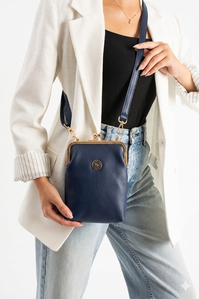Ayax Navy Blue Women's Scholarship Crossbody Bag with Gold Accessories, Adjus...