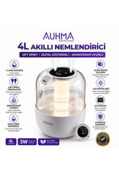 auhma APH-08 4L Akıllı Nemlendirici Çift Sprey Dijital Göstergeli Aromaterapi...