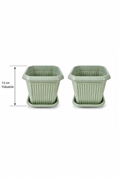 GÜZELYÜZ AVM 2 Adet Kare Saksı Seti | Su Yeşili Renk Tabaklı Saksı Seti 1,5 L...