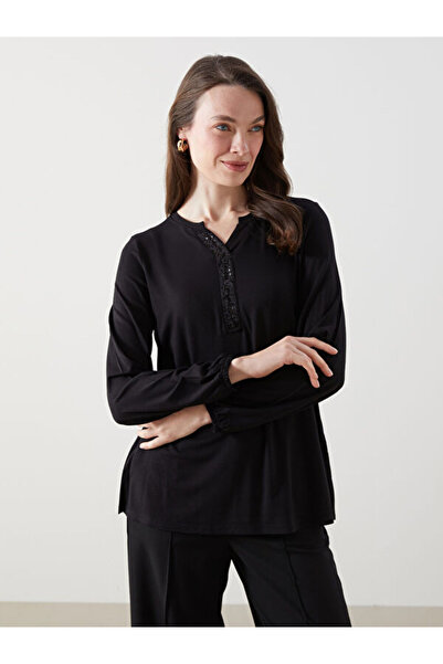 LC Waikiki Women's Blouse with Peaked Collar and Sequin Embroidery