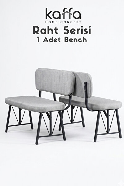 Kaffahome Raht Serisi Metal İskeletli Bench - 90 cm Keten Kumaş Modern Mutfak...