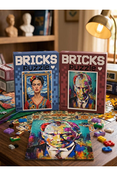 ZUMRANKA 2Adet BricksPuzzle 100Parça Eğitici Mini Puzzle10x15cm Premium Yapbo...