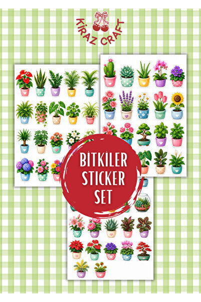 Kiraz Craft Botanik Bitki Dekor Çiçek Sticker Seti – Laptop, Defter, Tablet v...