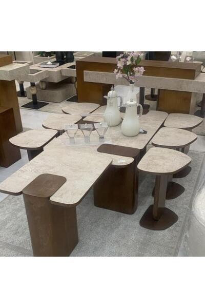 Tables Modern Sofa Table 8-Piece Set Marble and Wood Shape