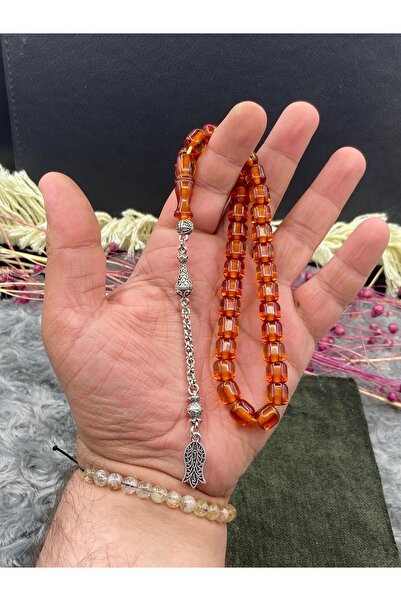 Kttesbihaksesuar TEKER KESİM ÇUBUK SIKMA KEHRİBAR TESBİH GÜMÜŞ KAPLAMA PÜSKÜLLÜ