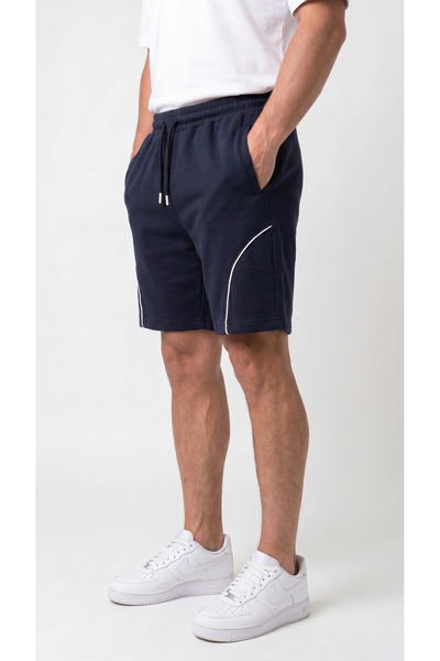 Quanlex Men's Navy Blue Color Shorts with Pockets, Zippered Back Pocket, Ribb...