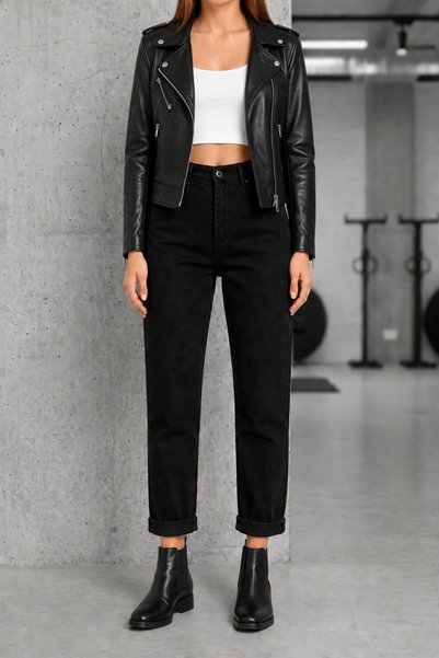 WODDİ Women's Jeans Black Mom Jean High Waist Denim Jeans