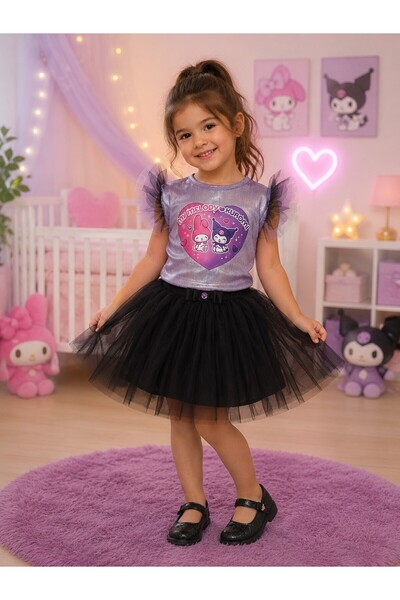 Baby Clime My Melody Kuromi Printed Skirt and Tulle Sleeves Birthday Party Le...