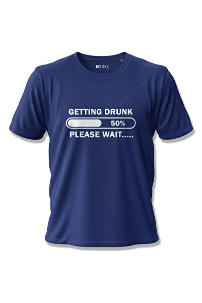 North Whiskers "Getting Drunk" Loading Printed 100% Cotton Navy Blue Party T-...
