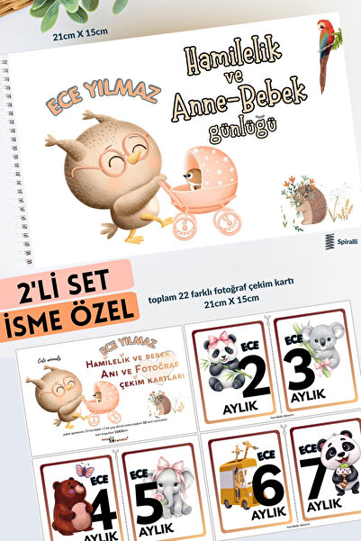 Lodos 2'Lİ SET İSME ÖZEL Anı Defteri Cute Animals Hamilelik ve Anne Bebek Anı...