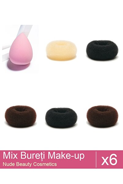 Makeup Set Mix 6 products Sponges: Blonde bun sponge - 11 cm diameter, Brown ...