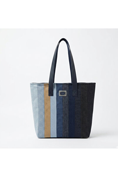 MAVİCENZA Kadın Denim Patchwork Omuz Çantası Özel Tasarım Çok Renkli Kot Tote...