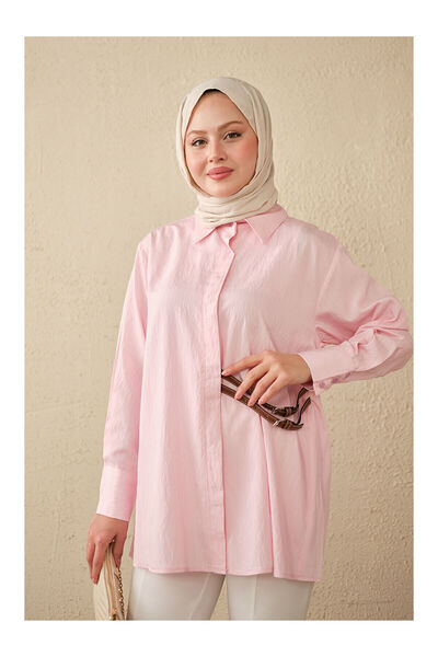 LC Waikiki Nevavm Women's Striped Patterned Double Belted Shirt Pink
