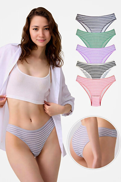 Homay 5-Pack Colorful Striped Ribbed Camisole Cotton Brazilian Panties