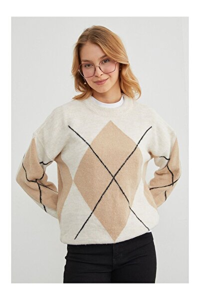 LC Waikiki Nevavm Oversized Sweater with Diamond Pattern