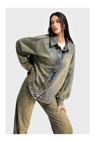 LC Waikiki Nevavm Women's T.Kot Color T-4W5-11 Oversize Shiny Stone Special D...