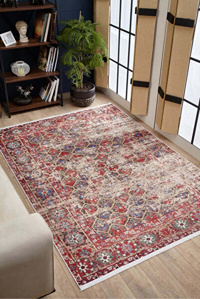 halinet Halı.Net Red Vintage Antique Washable Non-Slip Living Room Carpet Hal...