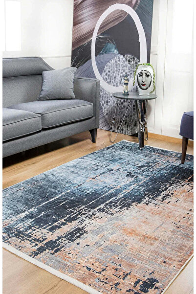 halinet Halı.Net Blue Modern Washable Non-Slip Living Room Carpet Haln-Hln839