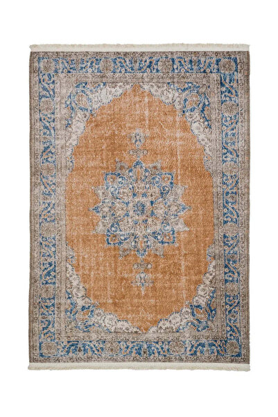 halinet Halı.Net Blue Vintage Antique Washable Non-Slip Living Room Carpet Pi...